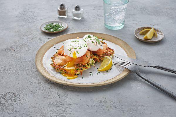 How do you like your eggs? Try out this poached egg and potato-cheese fritters brunch recipe!