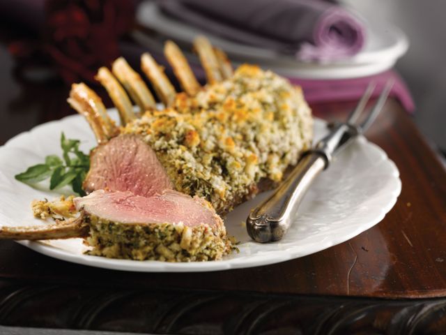Roast rack of lamb with mustard and herb topping