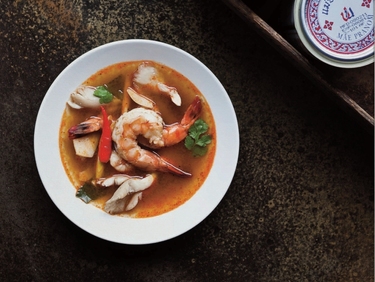 Traditional Thai spicy prawn soup (Tom Yaam Goong)