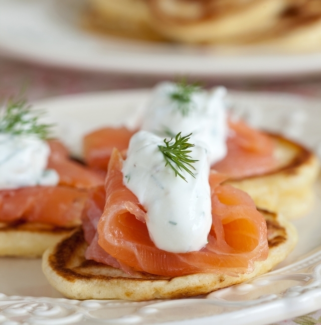 Smoked Irish salmon with chive pancakes