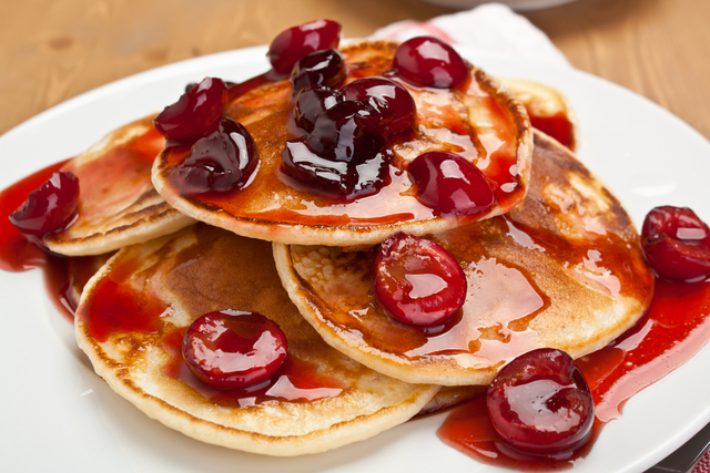 Boozy cherry pancakes