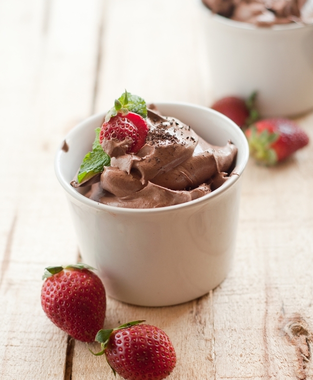 Chocolate and berry mousse pots