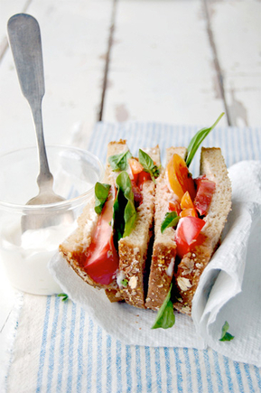 Heirloom tomato, basil and mayo sandwiches