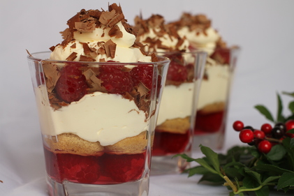Mini raspberry and chocolate trifles