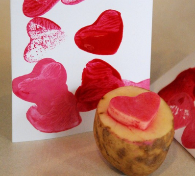 Potato stamp Valentine cards