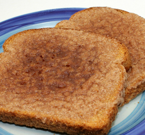 Toast with a cinnamon and sugar spread