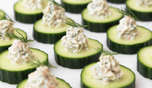 Salmon mousse and cucumber bites