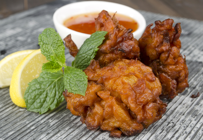 Carrot and corn fritters with chutney