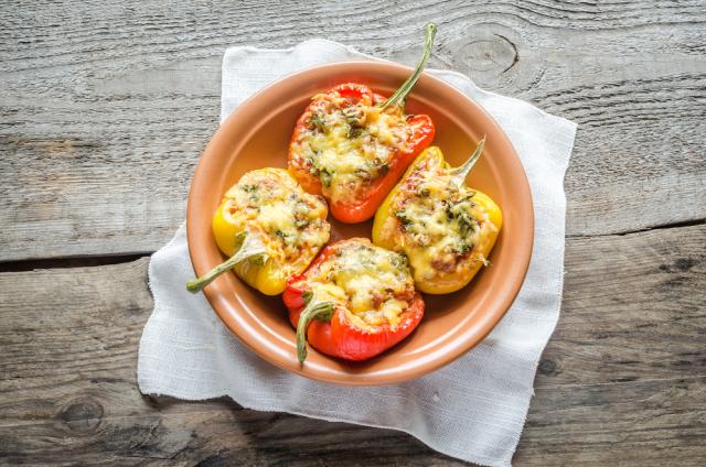 Stuffed peppers with halloumi and cous cous