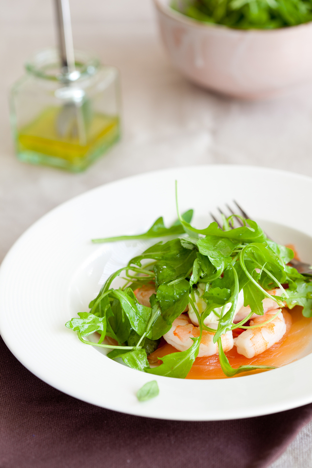 Smoked salmon and prawns, with a creamy vinaigrette 