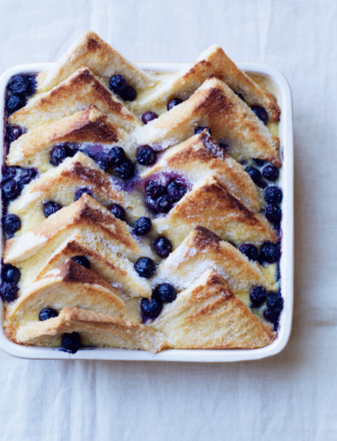 Blueberry bread and butter pudding