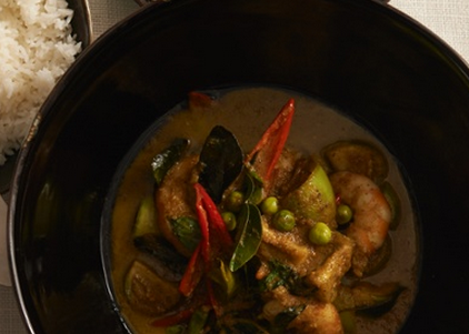Green curry of prawns
