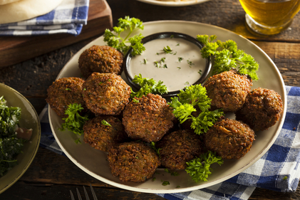 Feta with spinach falafels