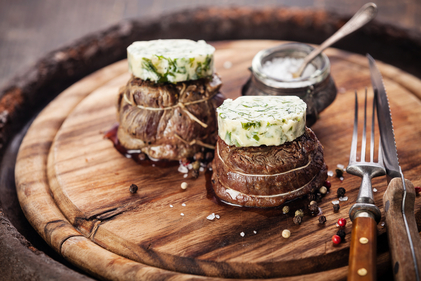 Filet mignon with herb butter and rustic toast