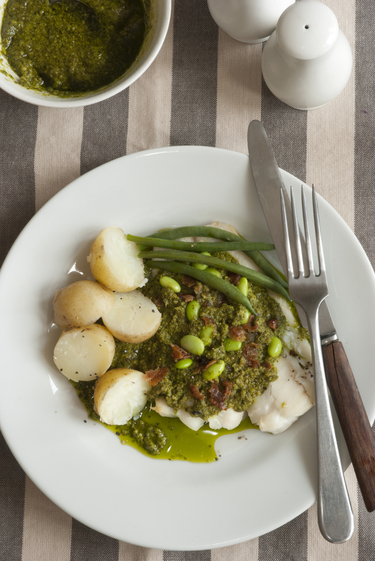 Cod and broad beans