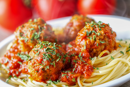 Roasted squash with spaghetti and meatballs