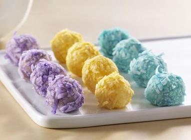 Colourful coconut truffles