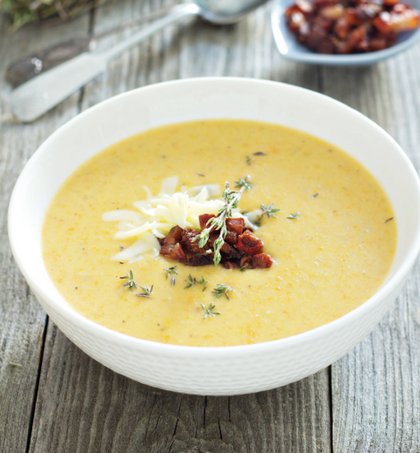 Potato soup with bacon and vegetables