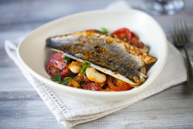 Crisp sea bass with citrus mayonnaise