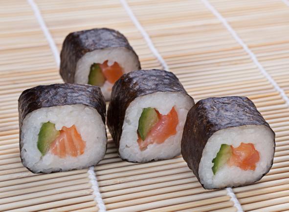 Smoked salmon sushi with avocado