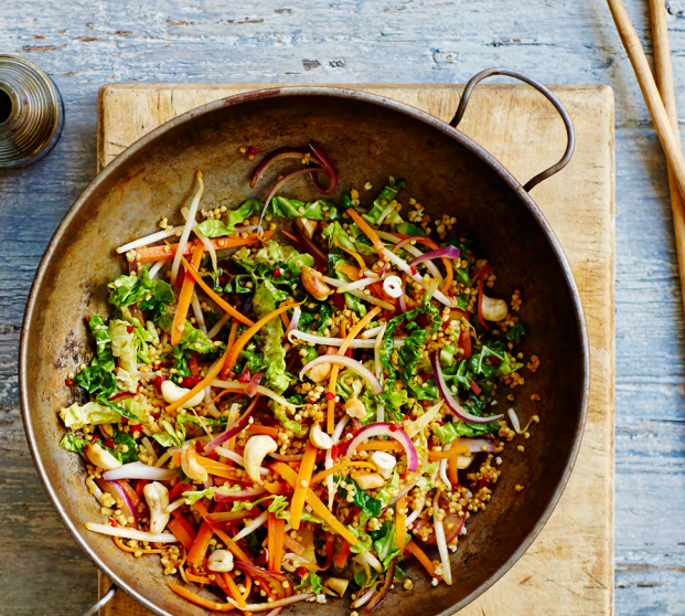 Millet cashew stir-fry with chilli and lime sauce