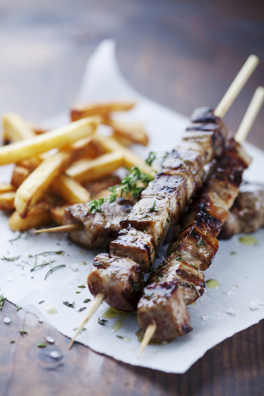 Pork souvlaki with tzatziki