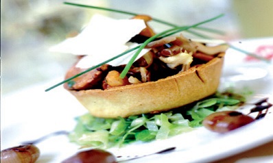 Wild mushroom tart with leeks and balsamic onions