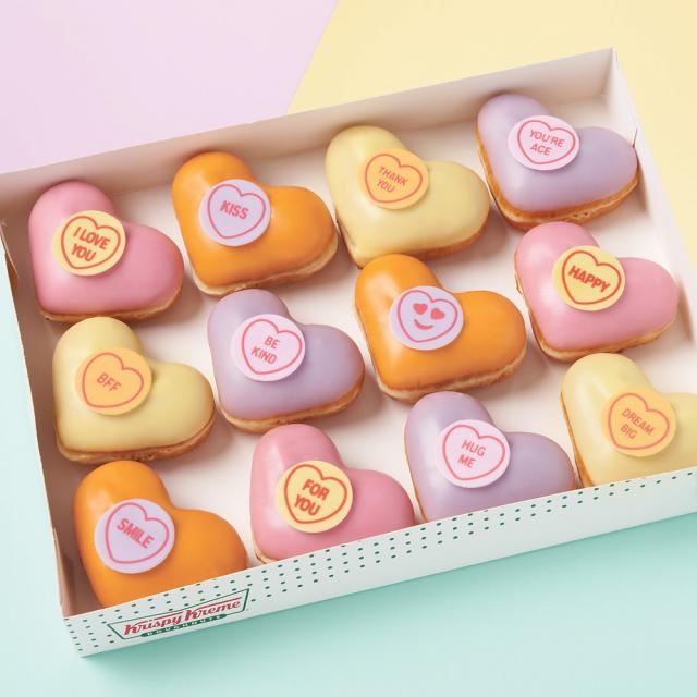 Krispy Kreme partners with Swizzels to bring Love Heart doughnuts.
